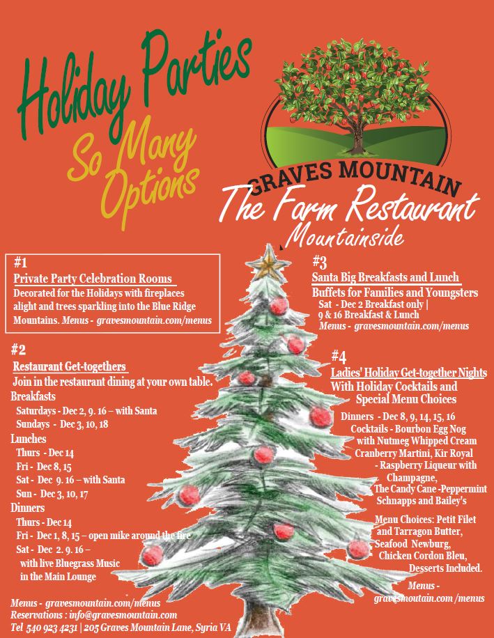 Holiday Parties at Graves Mountain farm & Lodges - 2023