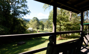 View down hill with Blue Ridge in the background