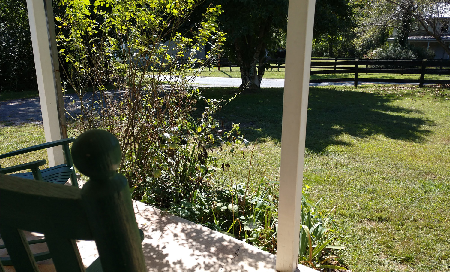 From Porch Rocker looking out to the road through the village