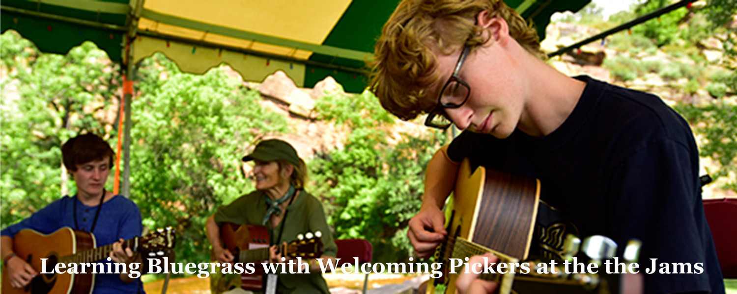 Youngsters learning Bluegrass at Jams at Graves Mountain Campground