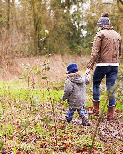 Family Stroll by Ponds and into Orchards