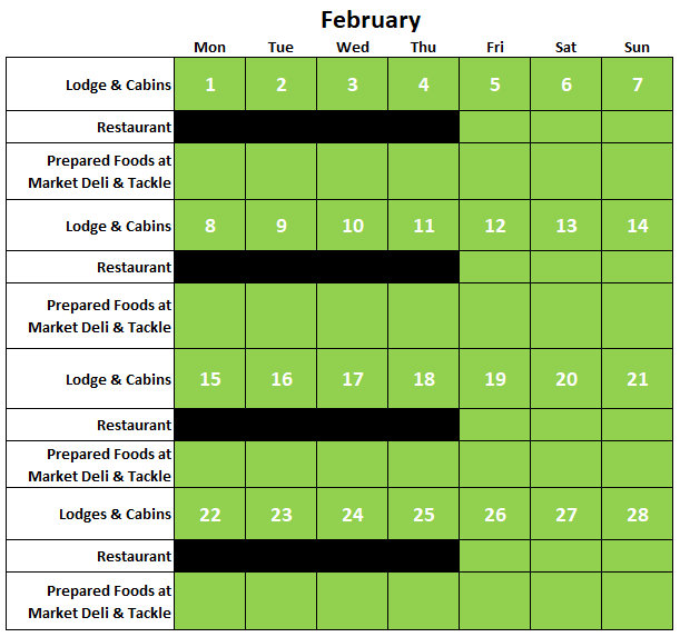 feb_schedule2 Februray 2021 Graves Mountain Farm Scedule of Facilities