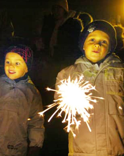 Campfire and sparklers for New Years