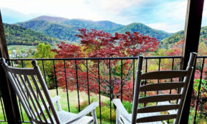 View from Mountainside Lodge Room Porch and Rockers at Graves Mountain Farm & Lodges in the VA Blue Ridge Mountains
